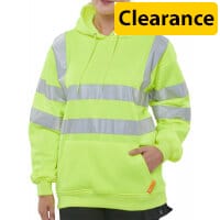 Beeswift Pull-On Hooded Hi-Vis Sweatshirt - Size L, Saturn Yellow, With Handwarmer Pockets, Ref BSSSH25SYL