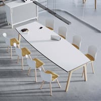 Balwoo Meeting Table White Barrel Top And Warm Oak Wooden Leg