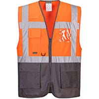 Portwest C476 Warsaw Hi-Vis Contrast Executive Vest Orange/Grey Size XL Y Fit