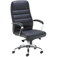 Ares Executive Office Chair - Black Leather - Ergonomic High Back with Chrome Padded Arms & Chrome Swivel Base
