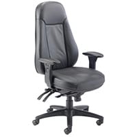 Cheetah 24 Hour Task Operator Office Chair- Leather - Heavy Duty - Seat Slide - Height Adjustable Arms - Black - Weight Tolerance 152kg