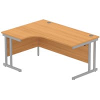 Core Left Hand Corner Office Desk - W1600xD1200xH730mm - Norwegian Beech - Double Cantilever Silver Frame
