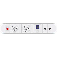 Chroma Clip-on Power Module 2 x UK Sockets, 1 x twin USB Fast Charge, 2 x RJ45 Sockets - Black