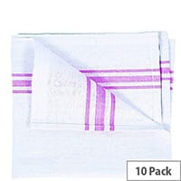 White Cotton Tea Towels Pack of 10 with Pink Stripe 190x290mm TW192910P