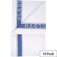 Cotton Glass Cloth Tea Towel Pack of 10 200x300mm White & Blue TM203010P