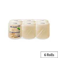 Down 2 Earth Pack of 6 Rolls EcoNatural Centre Feed Tissues Refill Cleaning Rolls 450 20x25cm Sheets