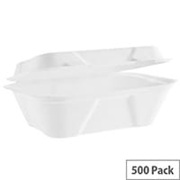 Compostable Bagasse Clamshell Disposable Deep Take Away Boxes Pack of 500 7x5inch (20oz/600ml)