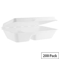 Compostable 9x6inch (36oz/1L) Two Compartment Bagasse Clamshell Disposable Take Away Boxes Pack of 200