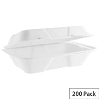 Compostable 9x6inch (32oz/900ml) Large Bagasse Clamshell Disposable Take Away Boxes Pack of 200