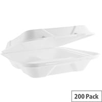 Compostable 9in Square Bagasse Disposable 3 Compartment Lunch Boxes Pack of 200