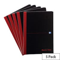 Black n Red A4 Book D66174 Casebound Ruled 192 Pages Pack 5