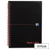 Black n Red A5 Wirebound Notebook Soft Cover Perforated 100 Pages D66369 Pack 10