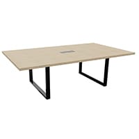 Prestige Meeting Table Seats 8 To 10 People 2400x1400x735mm - Bleached Oak Top And A Metal Arch Ribbon Black Leg