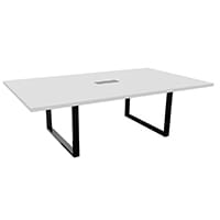 Prestige Meeting Table Seats 8 To 10 People 2400x1400x735mm - White Top And A Metal Arch Ribbon Black Leg