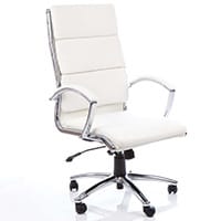 Classic Executive Office Chair - High Back - White Seat & Back - Fixed Padded Arms - Chrome Base & Accents