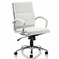 Classic Executive Office Chair - Medium Back - White Seat & Back - Fixed Padded Arms - Chrome Base & Accents
