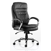 Rocky Executive Office Chair - Black Leather Back & Seat - High Back - Fixed Cushioned Arms
