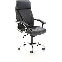 Penza Executive Office Chair - Black Leather Seat & Back - Fixed Padded Arms - Five Star Chrome Base