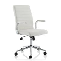 Ezra Executive Office Chair - White Leather Seat & Back - Chrome Base - Fixed Padded Arms for Comfort - 3 Years Warranty