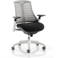 Flex Task Operator Office Chair White Frame Black Fabric Seat With Grey Back With Arms