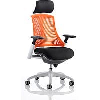 Flex Task Operator Office Chair White Frame Black Fabric Back With Orange Back With Arms & Headrest