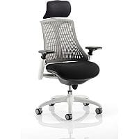 Flex Task Operator Office Chair White Frame Black Fabric Seat With Grey Back With Arms & Headrest