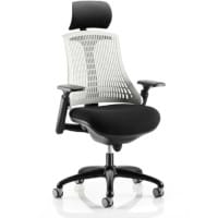 Flex Task Operator Office Chair Black Frame With Black Fabric Seat Moonstone White Back With Arms & Headrest
