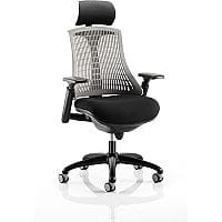 Flex Task Operator Office Chair Black Frame With Black Fabric Seat Grey Back With Arms & Headrest
