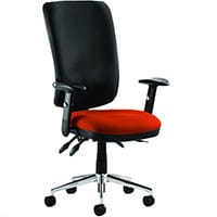 Chiro 24 Hour Task Operator Chair -High Back - Black Frame - Bespoke Tabasco Orange Seat - Height Adjustable Arms - Adjustable Pump Up Lumbar, Height Adjustable Back Rest - Weight Tolerance 150kg