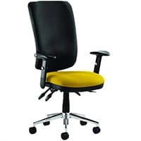 Chiro 24 Hour Task Operator Chair -High Back - Black Frame - Bespoke Senna Yellow Seat - Height Adjustable Arms - Adjustable Pump Up Lumbar, Height Adjustable Back Rest - Weight Tolerance 150kg