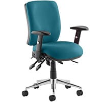 Chiro 24 Hour Task Operator Chair - Medium Back -Height Adjustable Arms - Marianga Teal - Adjustable Pump Up Lumbar - Height Adjustable Back Rest - Weight Tolerance 150kg