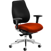 Chiro Plus 24 Hour Posture Office Chair - High Back Multi-Functional Arms - Lumbar Support - Seat Slide - Black Back - Pimento Rustic Orange Seat - Weight Tolerance 150kg