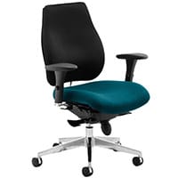 Chiro Plus 24 Hour Posture Office Chair - High Back Multi-Functional Arms - Lumbar Support - Seat Slide - Black Back - Kingfisher Green Seat - Weight Tolerance 150kg
