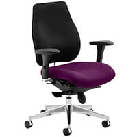 Chiro Plus 24 Hour Posture Office Chair - High Back Multi-Functional Arms - Lumbar Support - Seat Slide - Black Back - Purple Seat - Weight Tolerance 150kg