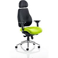 Chiro Plus Ultimate 24 Hour Posture Office Chair - High Back - Headrest - Adjustable Lumbar Support - Seat Slide Black Back - Swizzle Green Seat
