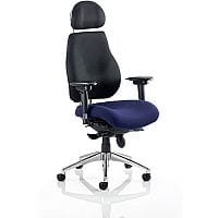Chiro Plus Ultimate 24 Hour Posture Office Chair - High Back - Headrest - Adjustable Lumbar Support - Seat Slide Black Back - Serene Blue Seat