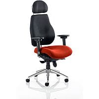 Chiro Plus Ultimate 24 Hour Posture Office Chair - High Back - Headrest - Adjustable Lumbar Support - Seat Slide Black Back - Pimento Rustic Orange Seat