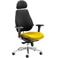 Chiro Plus Ultimate 24 Hour Posture Office Chair - High Back - Headrest - Adjustable Lumbar Support - Seat Slide Black Back - Sunset Yellow Seat