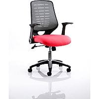 Relay Task Operator Office Chair - Silver Back - Cherry Red Seat - Easy-Fold Armrests