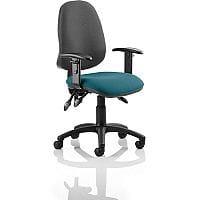 Eclipse III Lever Task Operator Office Chair With Height Adjustable Arms Black Back Kingfisher Green Seat