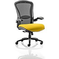 Houston 24 Hour Task Operator Office Chair - Heavy Duty - Adjustable Lumbar Support - Adjustable Arms - Extra Large Seat - Black Mesh Back - Sunset Yellow Seat - Weight Tolerance 205kg