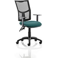 Eclipse II Lever Task Operator Office Chair With Height Adjustable Arms Mesh Back & Kingfisher Green Seat