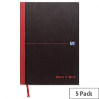 Black n Red A5 Book E66857 Casebound 192 Pages Pack 5