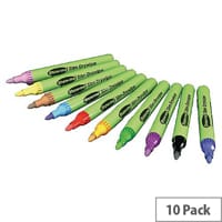 Show-me Dry-wipe Pen Slim Barrel Medium Tip Assorted Pack of 10. 24 Hour Cap-Off-Time. Xylene Free & Low Odour To Ensure Safety For Use By Children. Ideal For Colleges, Schools, Offices, Homes & More.