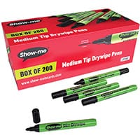 Show-me Drywipe Marker Medium Tip Slim Barrel Black Pack of 200 CP200