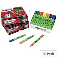 Show-me Medium Dry-wipe Pen Assorted Pack Of 50. Colours Included Are - Black, Yellow, Orange, Red, Blue, Brown, Green and Purple. Ideal For Use In Schools, Colleges, Offices, Homes & More.