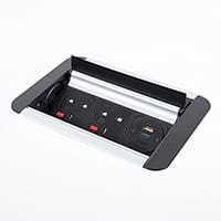 Eclipse In-table Rollover Power Module 2 x UK Sockets, 1 x TUF (A&C connectors) USB Charger - Black/Silver