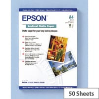 Epson A4 Archival Matte Inkjet Printer Paper 192gsm (Pack of 50)