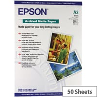 Epson Matte A3 Archival Inkjet Paper 192gsm (Pack of 50) C13S041344