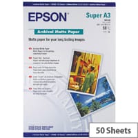 Epson A3 Matte Archival Inkjet Printer Paper 192gsm (Pack of 50) Ref C13S041340